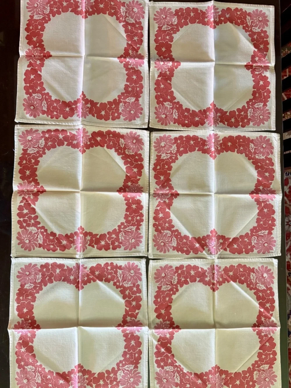 SET OF 6 VINTAGE CLOTH NAPKINS FLORAL PINK COTTAGECORE SHABBY CHIC